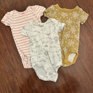 3-Pack Baby One-Piece Bodysuits - Pink Stripe, Gray Safari, Mustard Floral